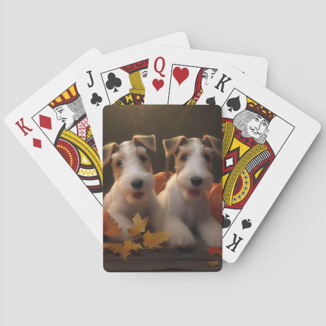 Jeu De Cartes Fil Fox Terrier Puppy Automne Citrouille de plaisi (dos)