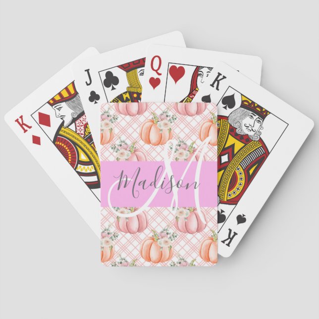 Jeu De Cartes Fille Chic Floral Rose Pêche Citrouille Nom du mon (dos)