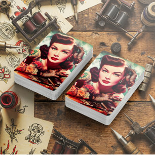 Jeu De Cartes Fille rétro tatouée pin-up