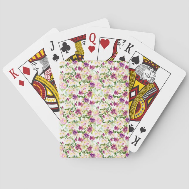 Jeu De Cartes Fille Rose Peach Purple Burgundy Aquarelle Florale (dos)