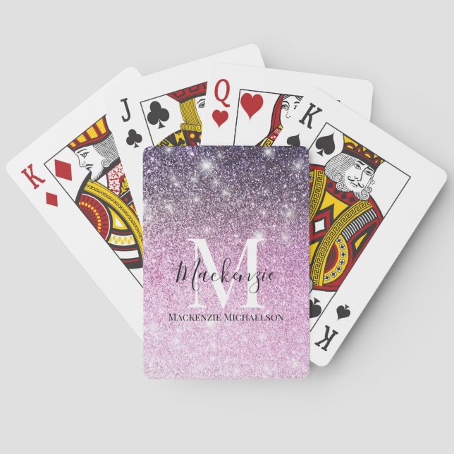 Jeu De Cartes Fille rose violet Ombre Parties scintillant Nom du (dos)