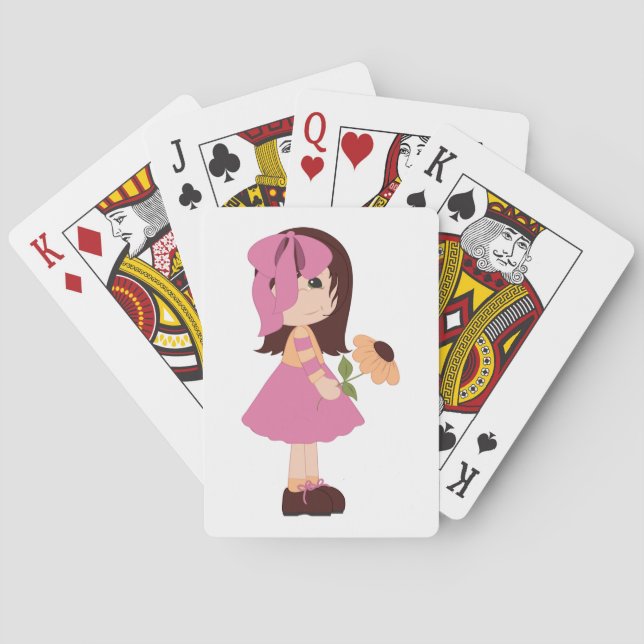 Jeu De Cartes Fille Tenant Une Fleur Jouant Des Cartes (dos)