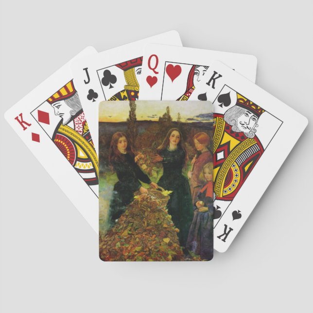 Jeu De Cartes Filles ramassant des feuilles d'automne pour un fe (dos)