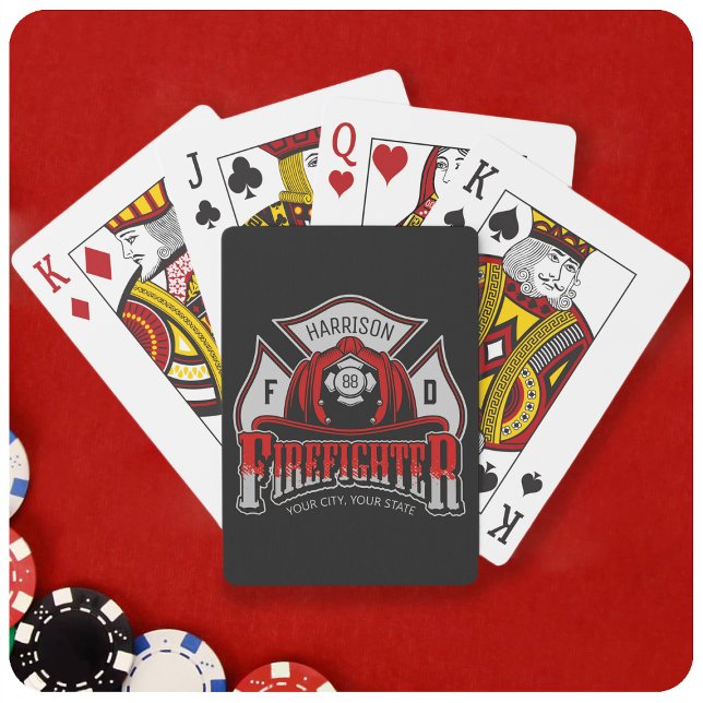 Jeu De Cartes Firefighter Helmet ADD NAME Fire Department Rescue (Créateur téléchargé)