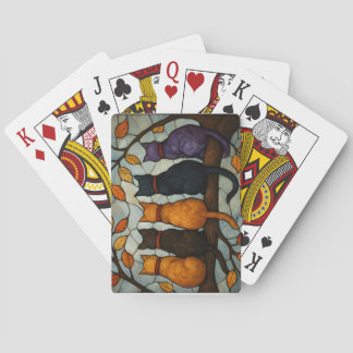 Jeu De Cartes Five Cats on a Tree Branch Stained Glass Style