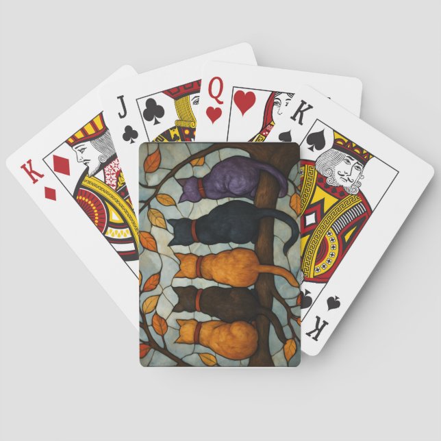 Jeu De Cartes Five Cats on a Tree Branch Stained Glass Style (dos)