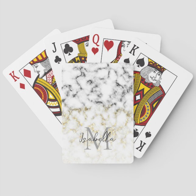 Jeu De Cartes Flacon brillant en marbre noir et blanc Monogramme (dos)