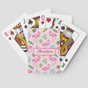 Jeu De Cartes Flamant Rose avec Feuilles Tropicales Personnalisé
