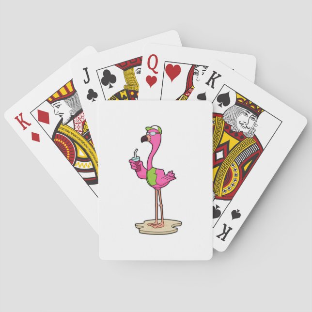 Jeu De Cartes Flamant rose avec Lunettes de soleil & Casquette (dos)