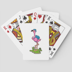 Jeu De Cartes Flamant rose comme randonneur avec sac à dos