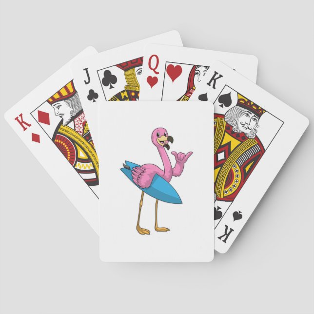 Jeu De Cartes Flamant rose comme Surfer avec Surfboard (dos)