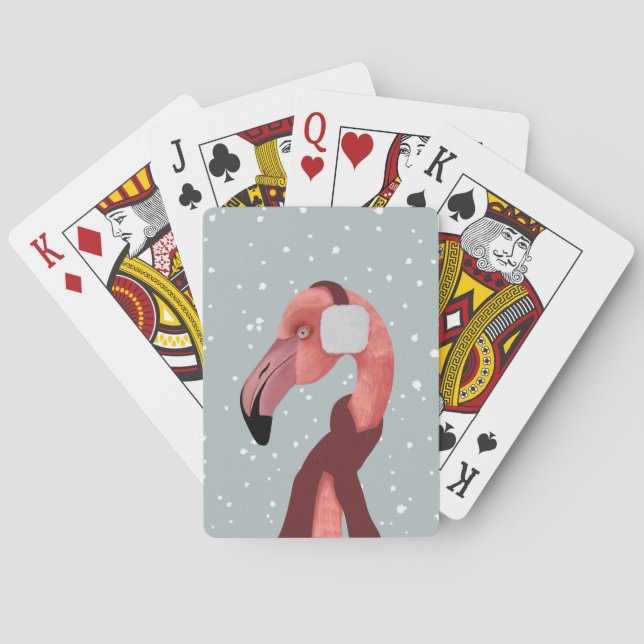 Jeu De Cartes Flamant rose D'Hiver Whimsical Et Cosy Avec Écharp (dos)