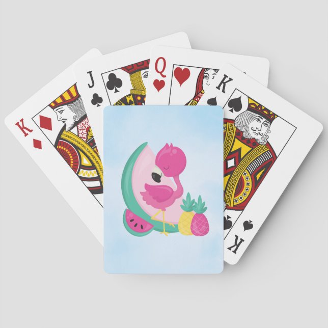Jeu De Cartes Flamant rose rose avec pastèque et ananas (dos)