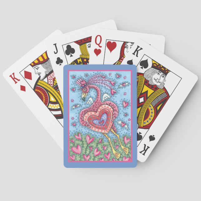 Jeu De Cartes Flamant rose ROSE CUPIDE ET COEURS DE VOL VALENTIN (dos)