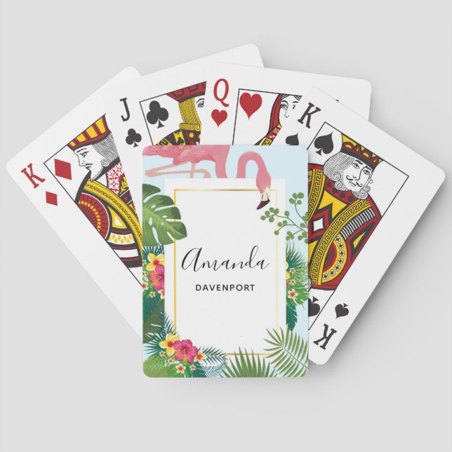 Jeu De Cartes Flamant rose rose élégant et Feuilles tropicaux (dos)