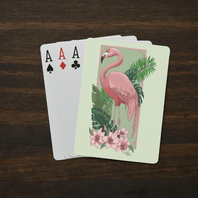 Jeu De Cartes Flamant rose rose Vert Feuilles Lily (Créateur téléchargé)