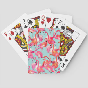 Jeu De Cartes Flamants roses d'aquarelle rassemblés