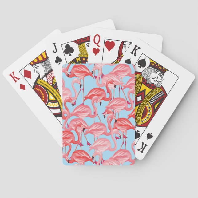 Jeu De Cartes Flamants roses roses lumineux sur le bleu (dos)