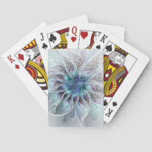 Jeu De Cartes Fleur Abstraite Fractale Moderne Avec Bleu