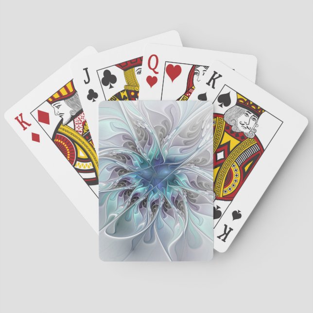 Jeu De Cartes Fleur Abstraite Fractale Moderne Avec Bleu (dos)