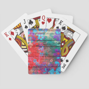 Jeu De Cartes Fleur de couleur pastel sur bois #2