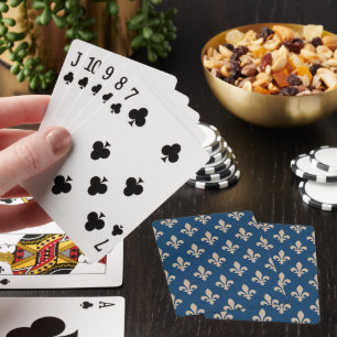 Jeu De Cartes Fleur de Lis Motif, Royal French, Crème sur Blue