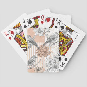 Jeu De Cartes Fleur de oiseau vintage Toile Rayure (4)