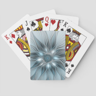 Jeu De Cartes Fleur joyeuse abstraite fleur fractale bleue grise