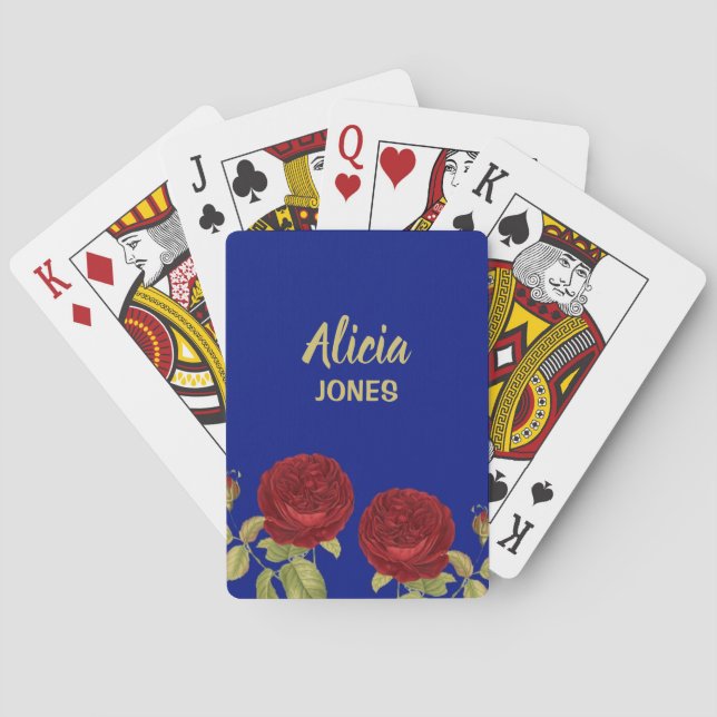 Jeu De Cartes Fleur rouge et bleu feuille (dos)