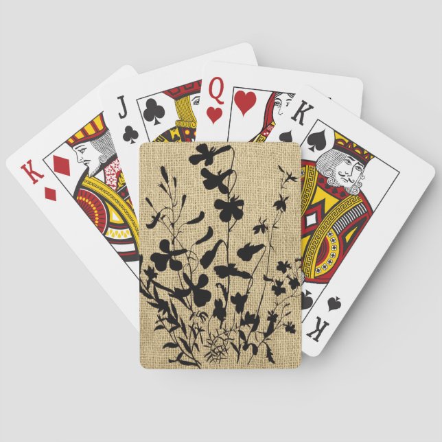 Jeu De Cartes Fleur sauvage Silhouette Burlap (dos)