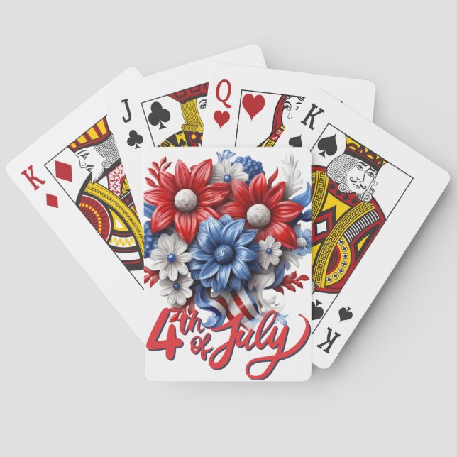 Jeu De Cartes Fleurs 4 juillet en bleu blanc et bleu patriotique (dos)