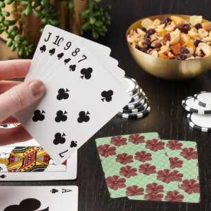 Jeu De Cartes Fleurs bordeaux élégantes sur fond vert sauge