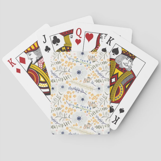 Jeu De Cartes Fleurs botaniques bleues jaunes (dos)