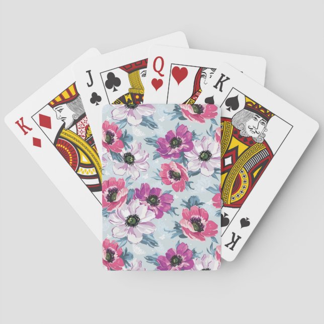 Jeu De Cartes Fleurs couleur élégante motif sur bleu (dos)