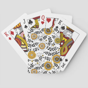 Jeu De Cartes Fleurs de gribouillis et feuilles en jaune et noir