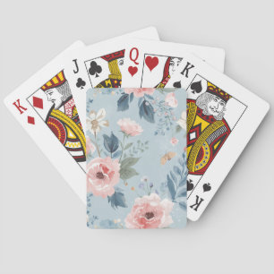 Jeu De Cartes Fleurs de jardin aquarelle bleu poussiéreux roses