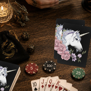 Jeu De Cartes Fleurs de licorne blanche enchantée rose noir