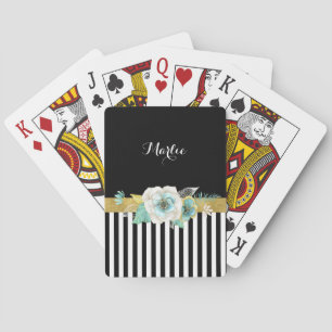 Jeu De Cartes Fleurs de menthe d'or chic avec bandes noires et n