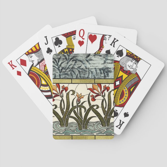 Jeu De Cartes Fleurs en verre souillé avec la frontière bronzage (dos)