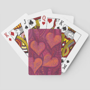 Jeu De Cartes Fleurs épaisses, coeurs floraux, rose, rouge & ora