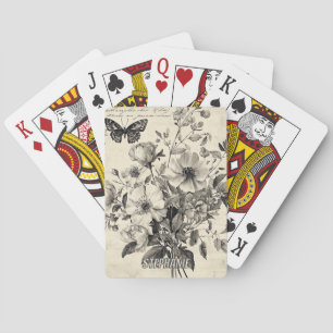 Jeu De Cartes Fleurs et papillons rustiques - Papier vieilli (8)