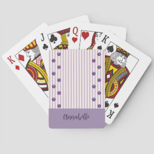 Jeu De Cartes Fleurs et rayures Nom personnalisé Violet et rose