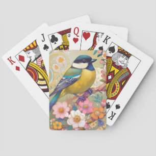 Jeu De Cartes Fleurs florales colorées d'Oiseau de Chickadee Gre