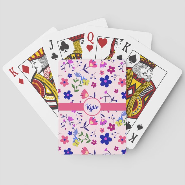 Jeu De Cartes Fleurs mignonnes et papillons sur rose (dos)