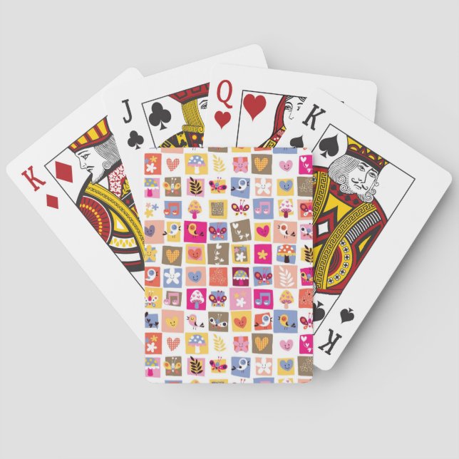 Jeu De Cartes fleurs mignonnes, oiseaux, coeurs carré motif (dos)