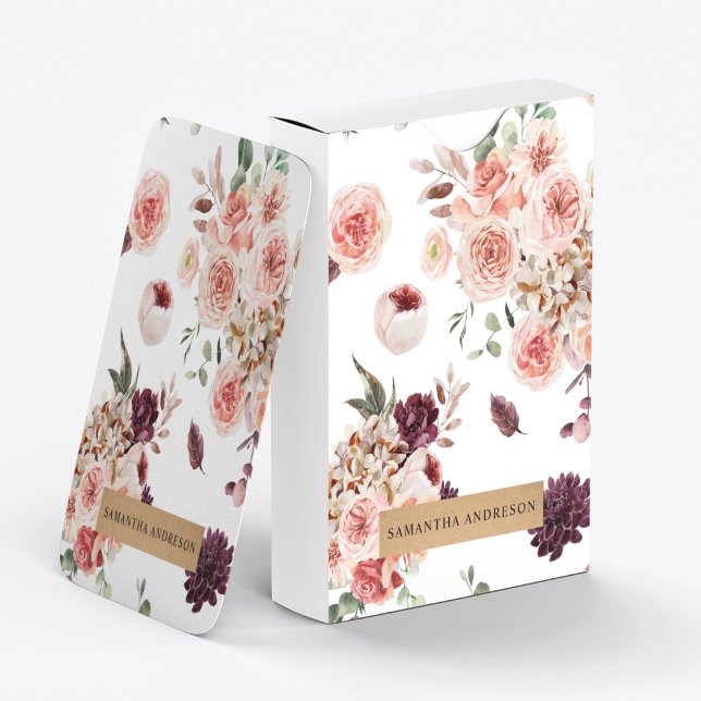 Jeu De Cartes Fleurs Pastel Modernes & Cadeau Personnalisé Kraft (Créateur téléchargé)