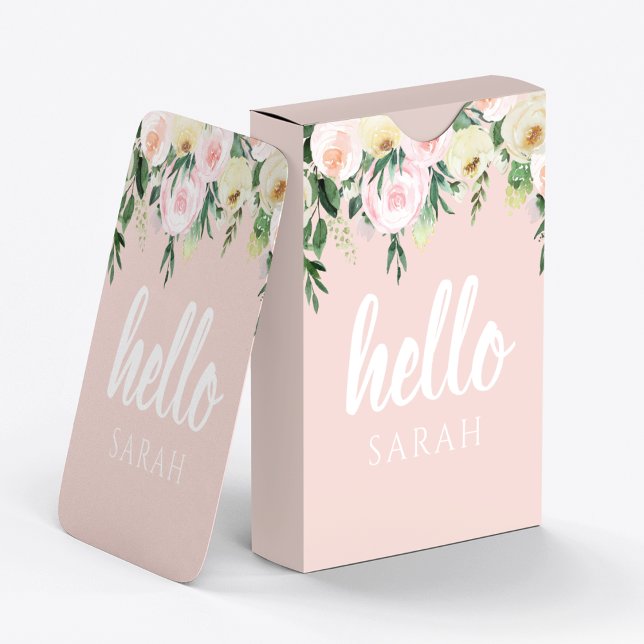 Jeu De Cartes Fleurs Pastel Rose Moderne Bonjour Et Vous Nom (Créateur téléchargé)