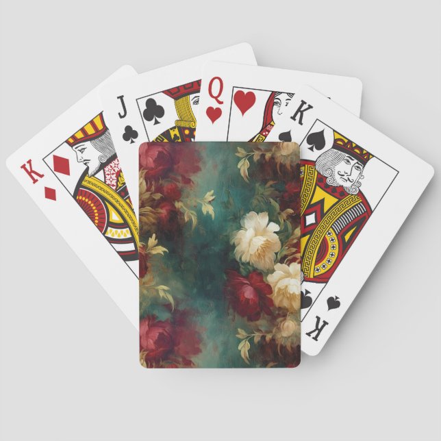 Jeu De Cartes Fleurs romantiques rouges blanches vertes (dos)