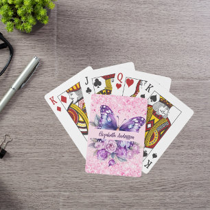 Jeu De Cartes Fleurs roses violettes papillon