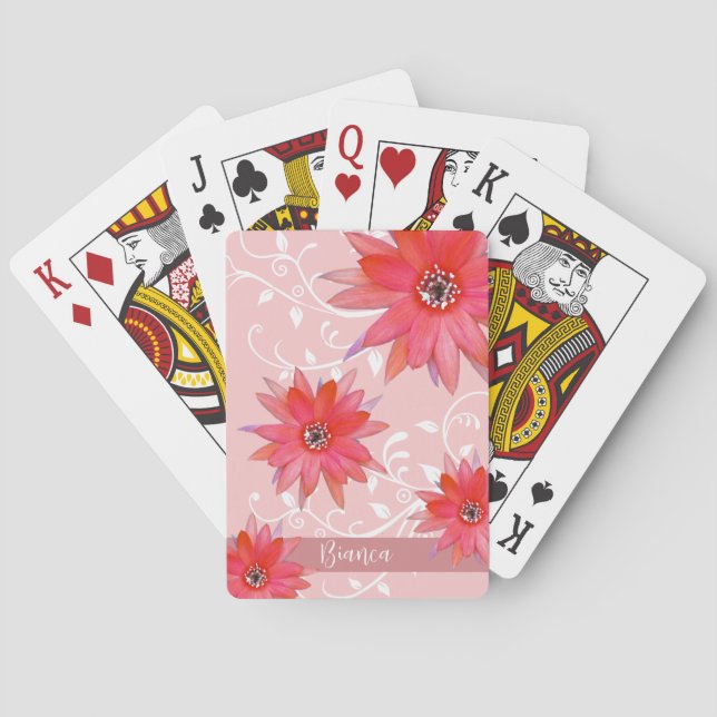 Jeu De Cartes Fleurs rouges Whimsical Feuilles Tourbillonnant Aj (dos)
